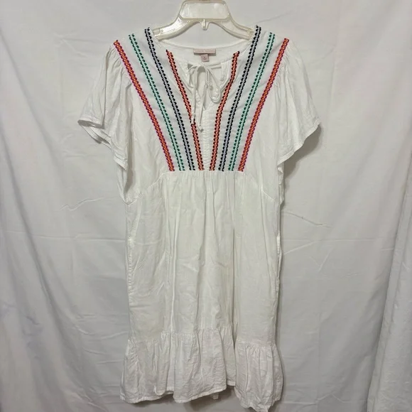 Knox Rose embroidered yoke dress, in a cotton gauze fabric and a tie neck - Picture 2 of 9